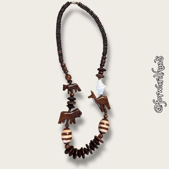 Vintage African-Style Wood Animal Carving Necklace - Picture 11 of 13